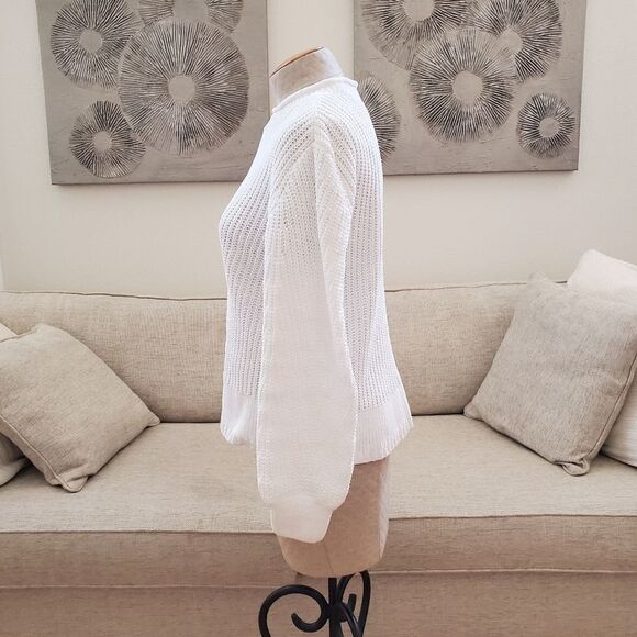 Caslon Stitch Detail Chenille Crewneck Sweater size Small in White - Picture 6 of 11